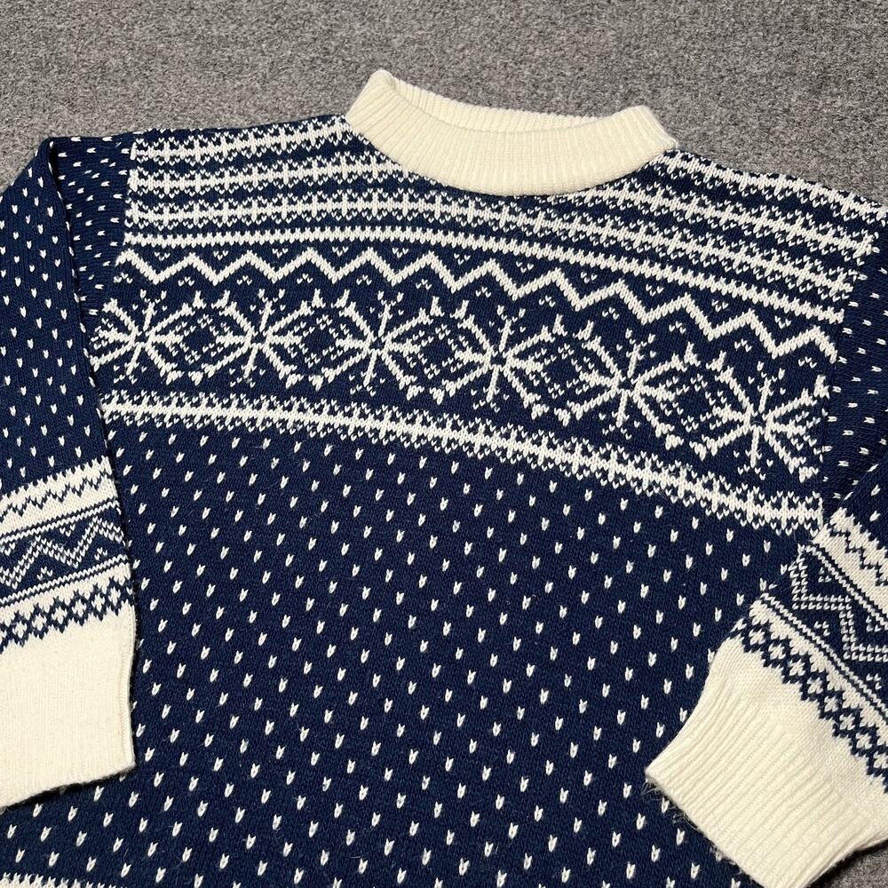 Vintage American Pride Sweater Womens S Blue Tight-Knit Crew Neck Fair Isle Knit